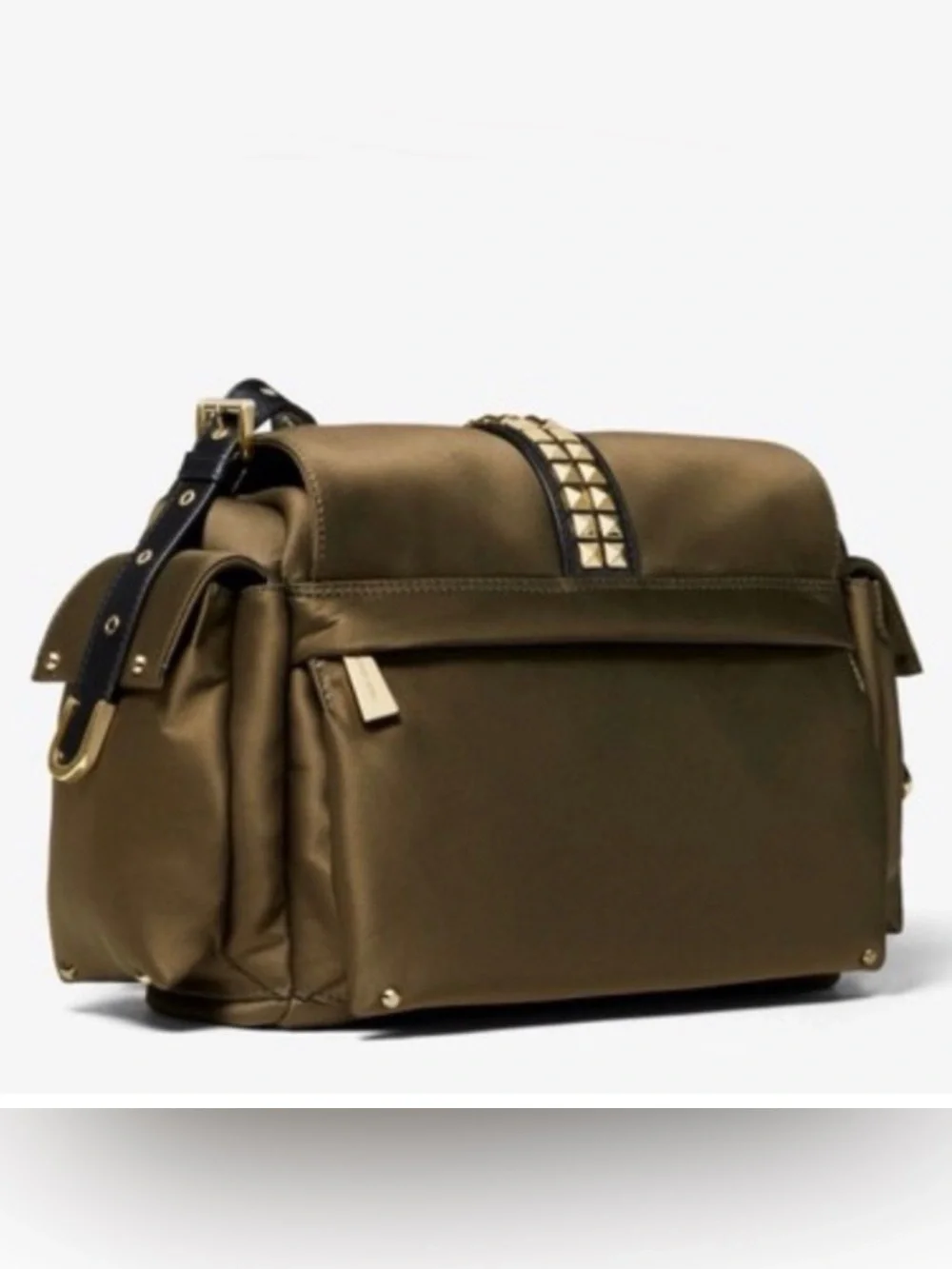 NWOT Michael Kors Olivia Studded Satin Messenger Bag Olive $378